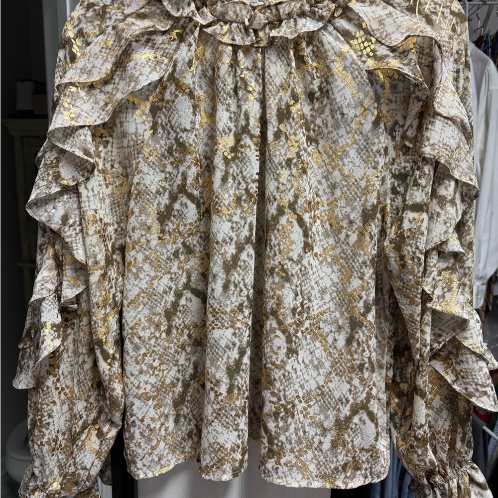 THML Ruffled Blouse - Gold and Brown